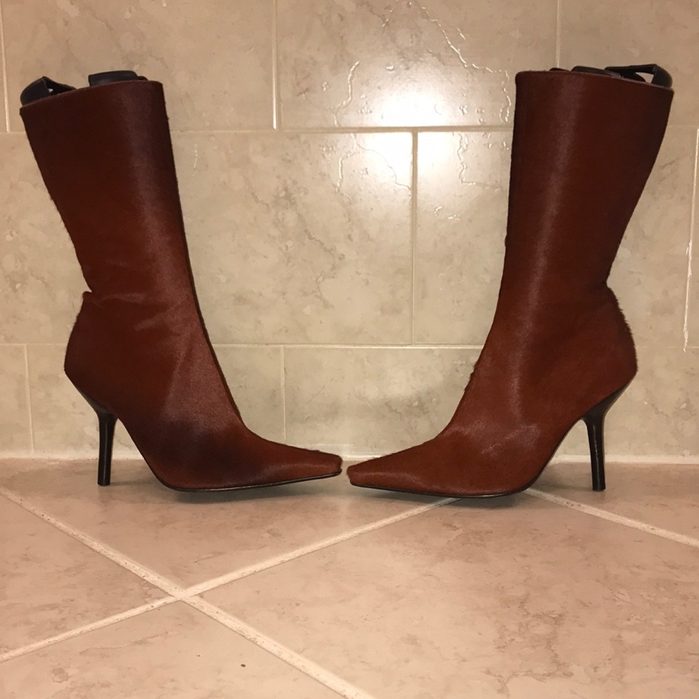 🔥 burnt orange hair-calf stiletto boots
